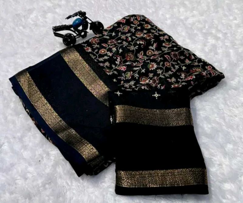 Elegant Black Embroidered Saree