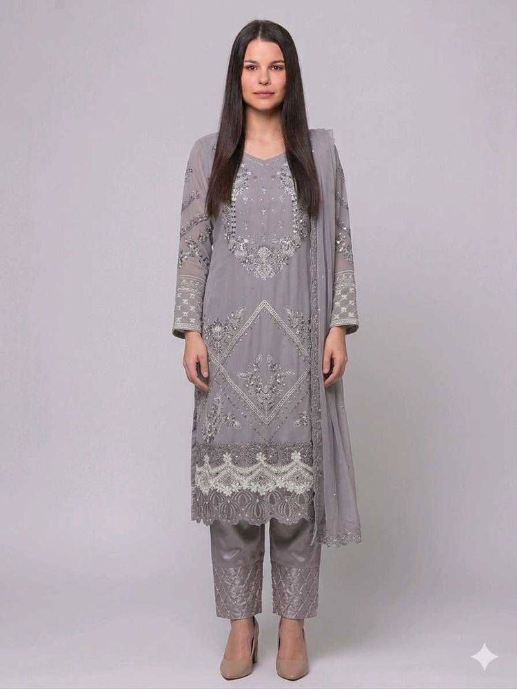 Elegant Grey Embroidered Kurta Set