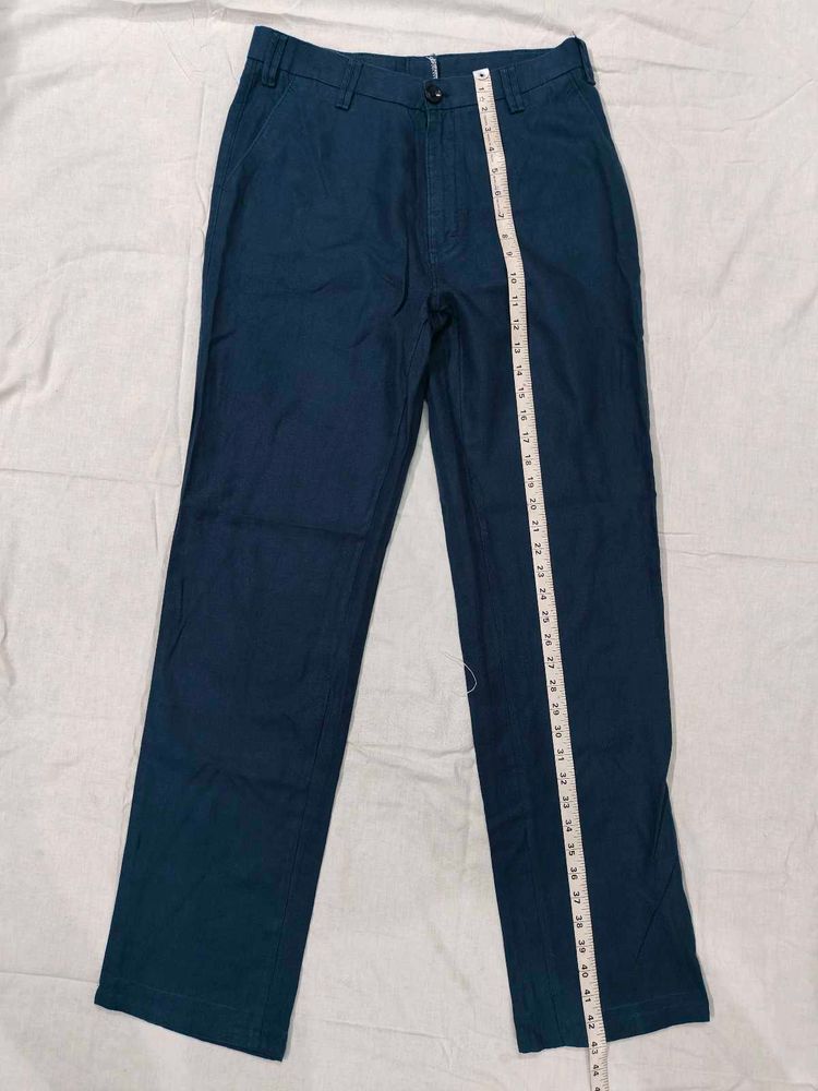 Classic Dark Blue Cotton Linen Trousers