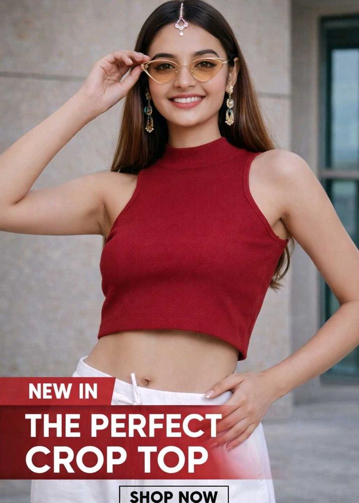 Burgundy Mock Neck Crop Top