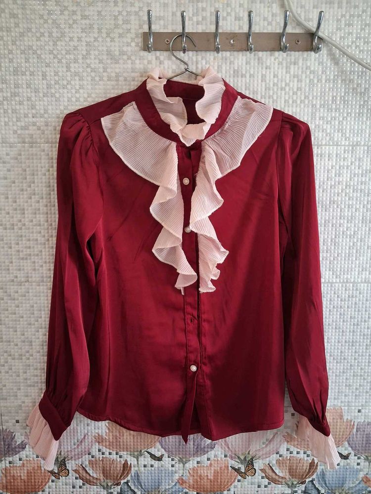 Elegant Ruffled Maroon Blouse