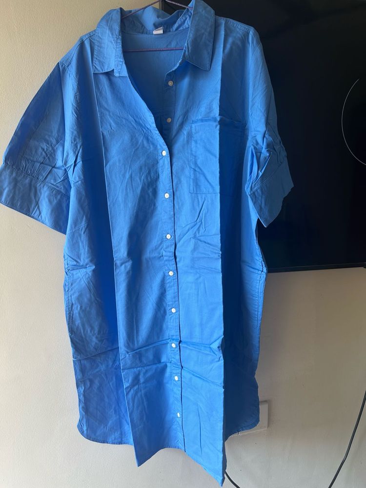 Stylish Blue Button-Up Shirt Dress