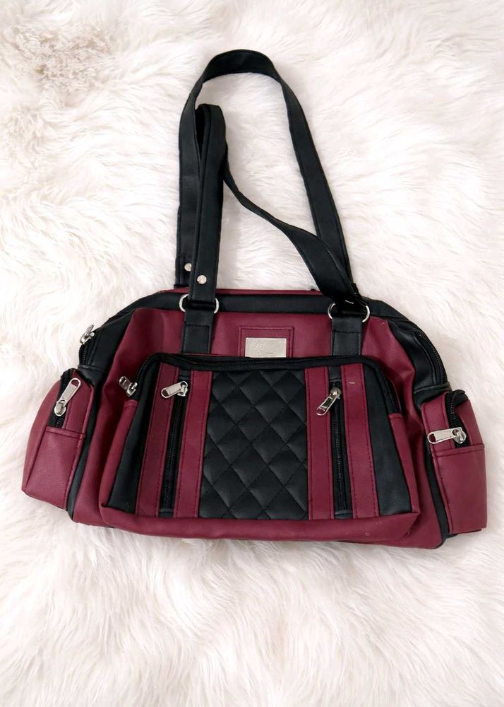 Burgundy &amp; Black Quilted Handbag
