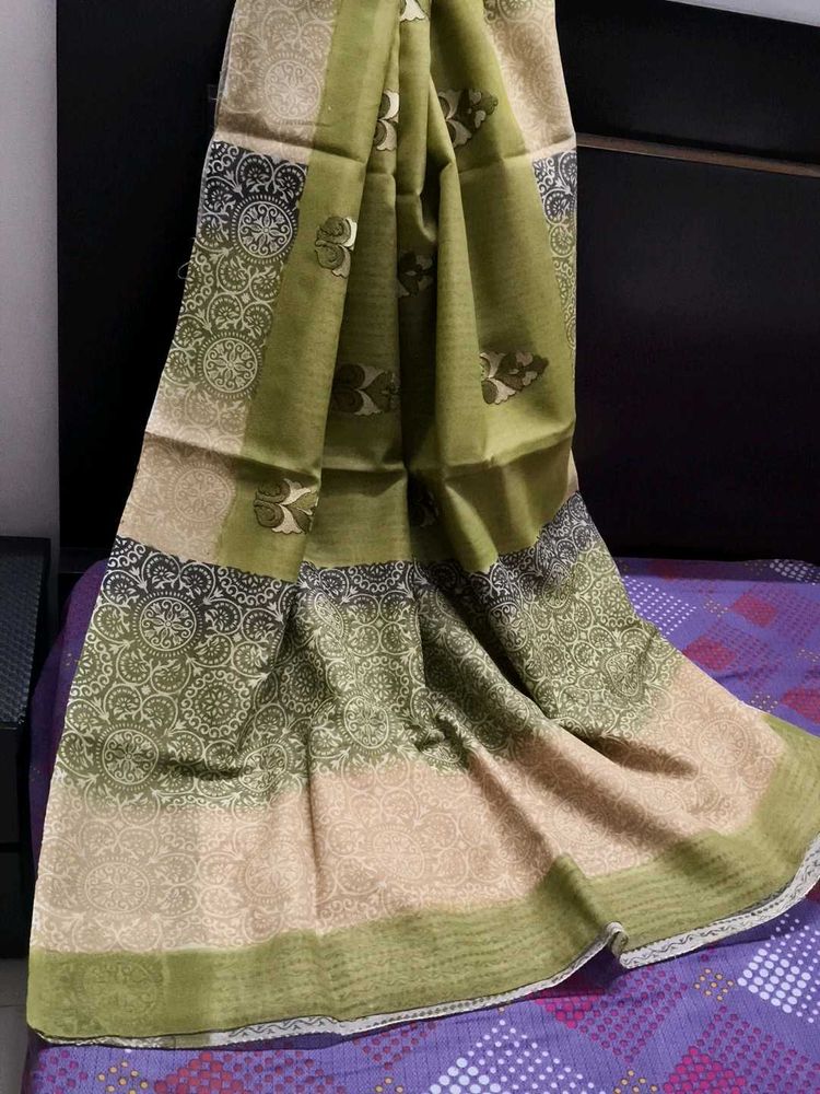 Handloom Black print Chanderi Silk Saree