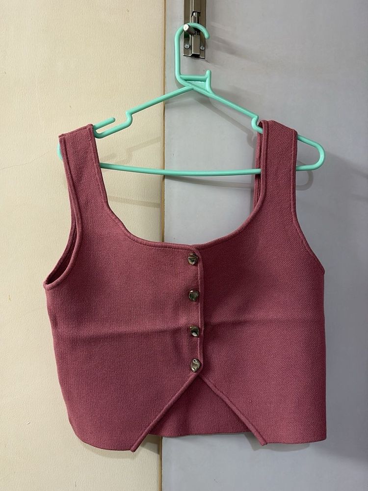 Chic Rose Button-Up Cropped Vest
