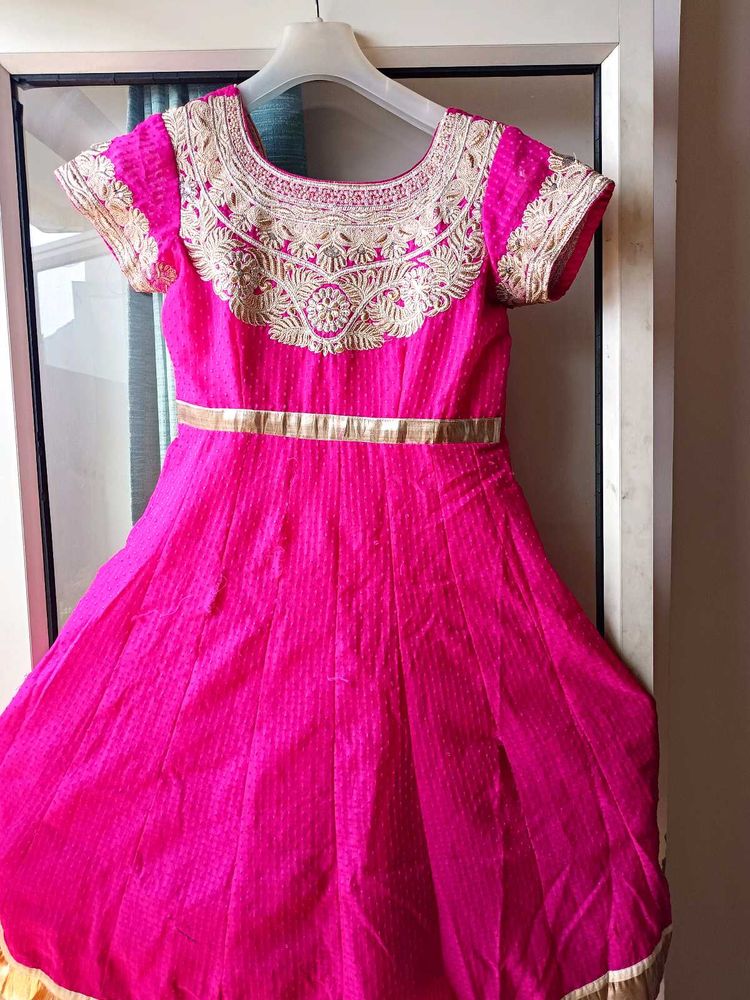 Pink &amp; Gold Embellished Anarkali Dress