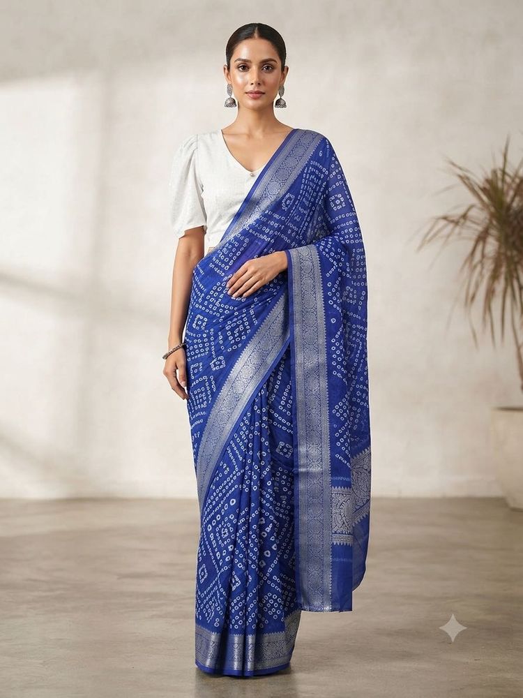 Vibrant Royal Blue Bandhani Saree