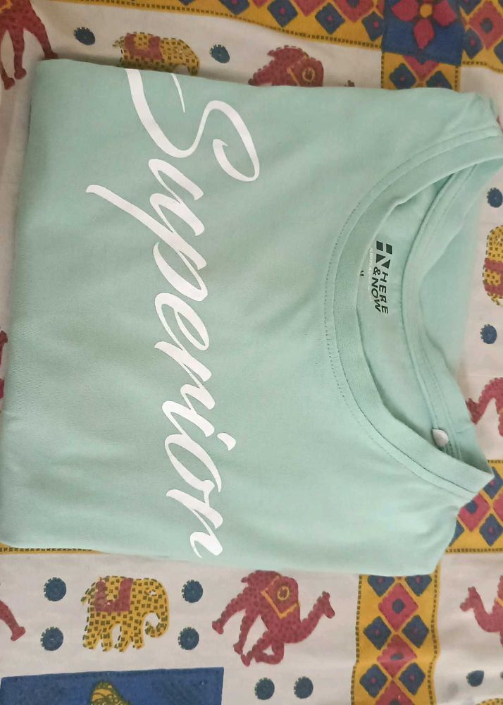 Mint Green Graphic Men's T-Shirt ( M) size