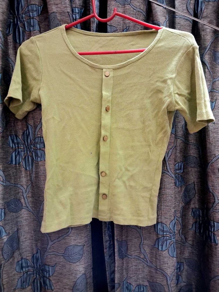 Light Green Button-Up Crop Top
