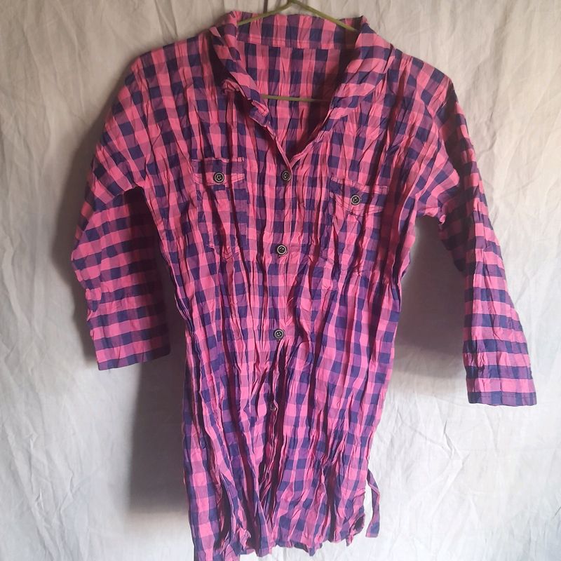 💕💜 Cute Pink &amp; Purple Plaid Checker Shirt Top