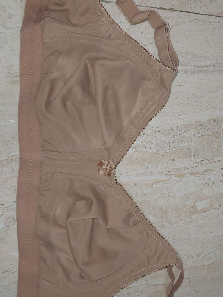 Full Coverage Tan Color Bra With Three Hooks