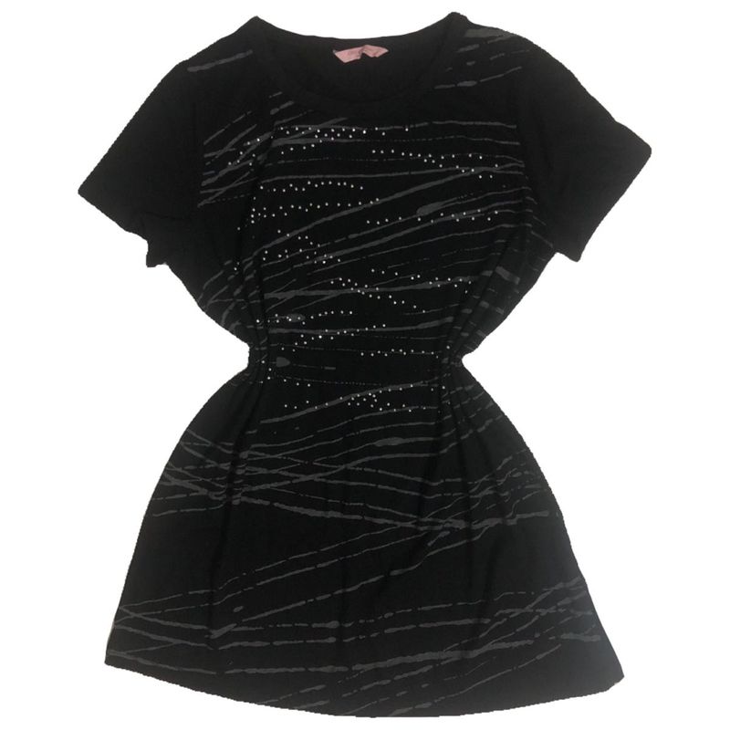 Black Graphic Print Rhinestone Top