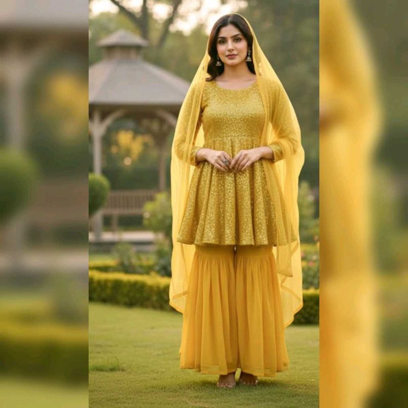 sharara Set Yellow Sparkling