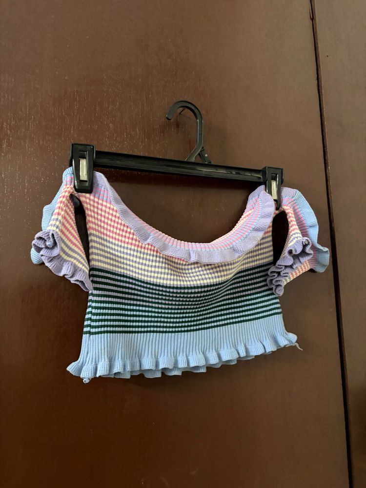 Striped Off-Shoulder Ruffle Top