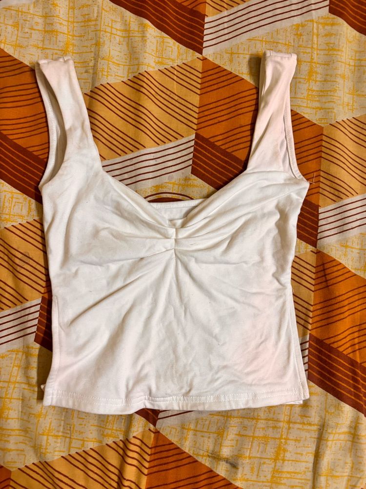 White Ruched Tank Top