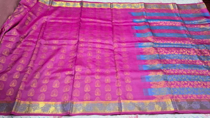 Beautiful Pink Saree with Gold Border