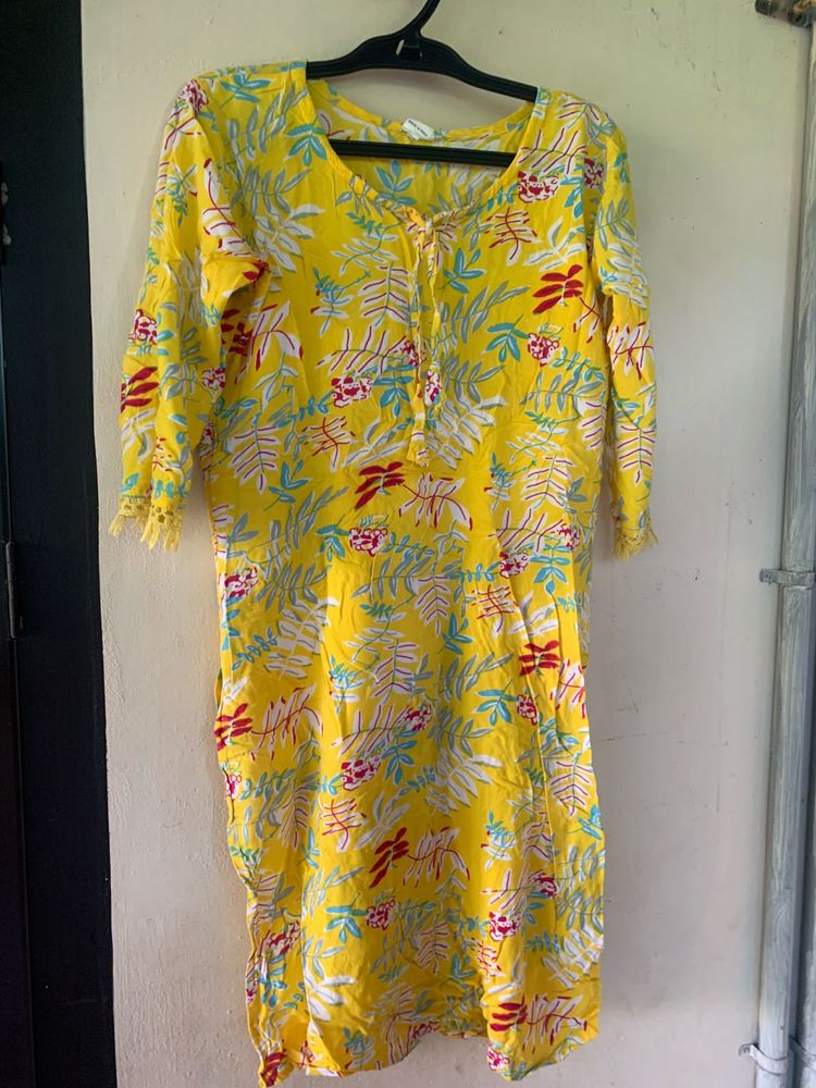 yellow casual cotton kurti