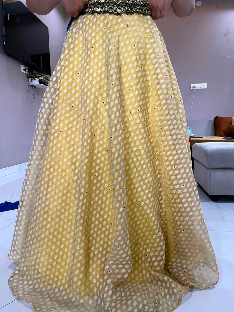 Yellow Polka Dot Lehenga Skirt