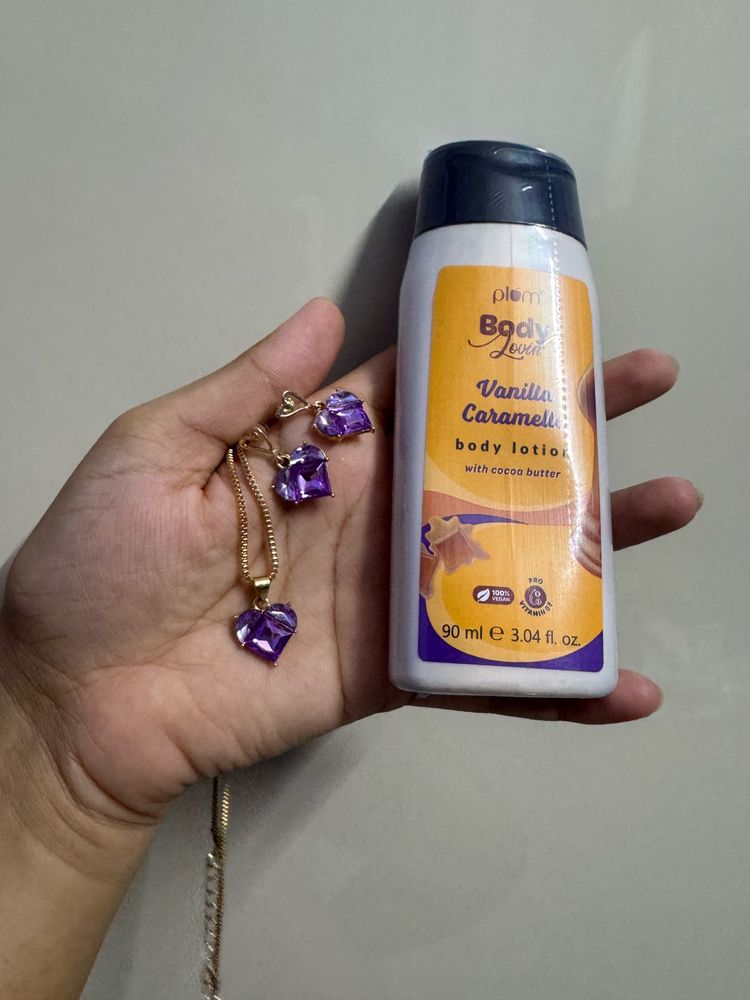 Plum Lilac Love Jewellery set and Body lotion Duo
