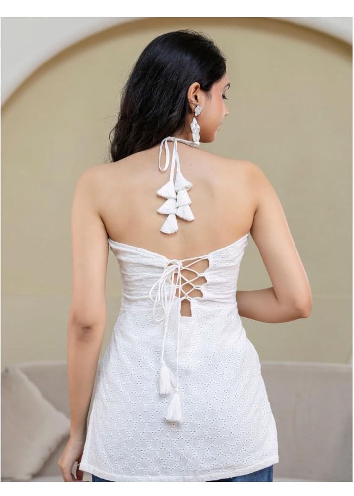 Elegant White Lace Kurta Top