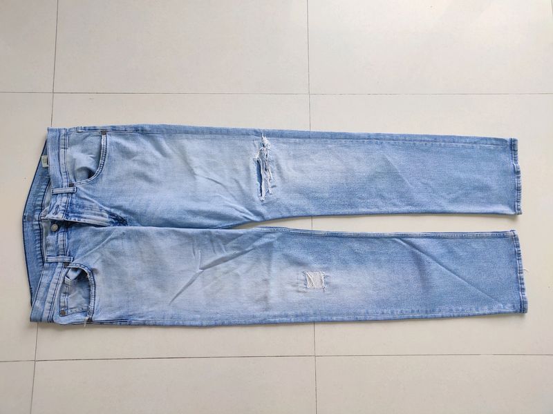7 For All Mankind Straight Ripped Jeans For Men Belt 34