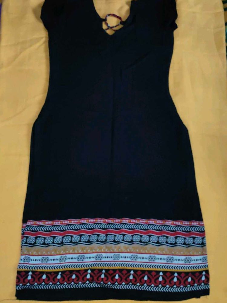 Stylish Black Dress with Bohemian Border