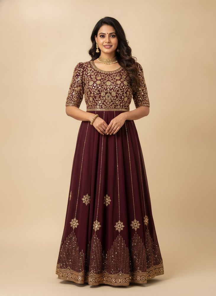 Maroon Ethnic Gown with Gold Embellishments
