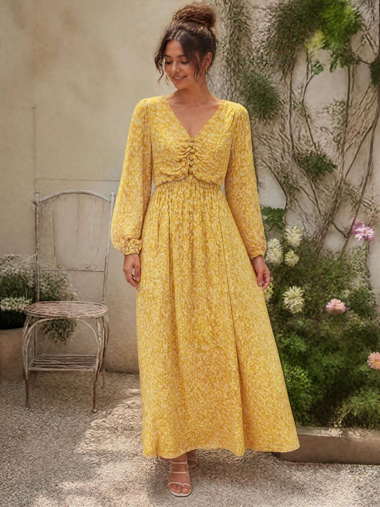 Yellow Floral Print Maxi Dress