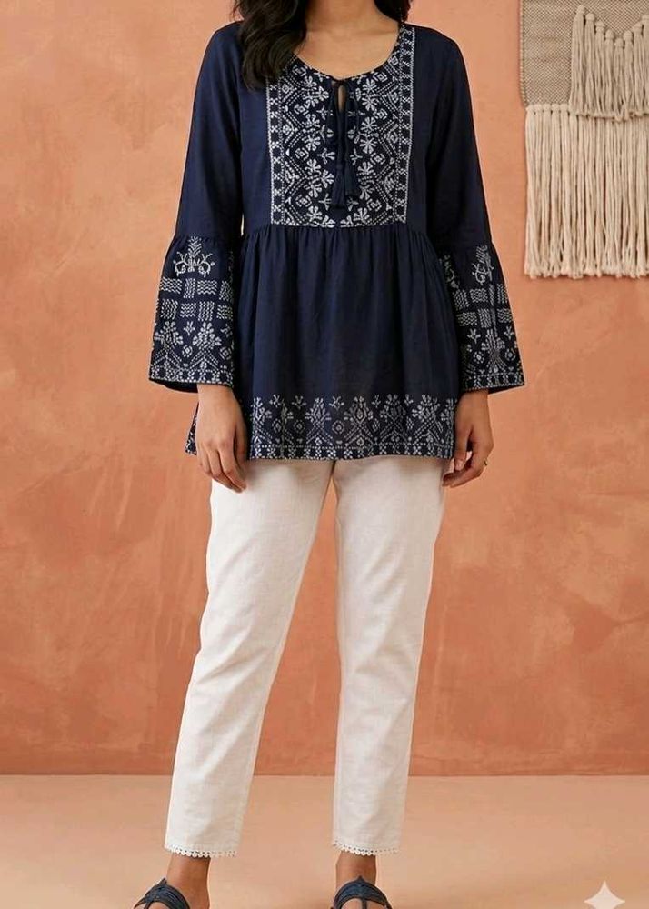 Ethnic Printed Navy Blue Co-ord Set with Pants