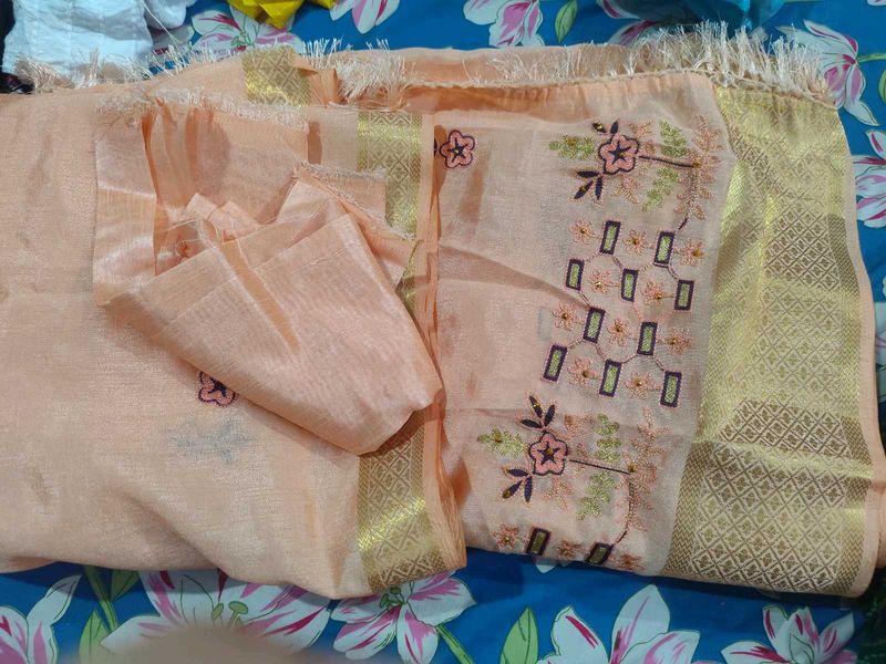 Peach Embroidered pattu border saree with blouse p