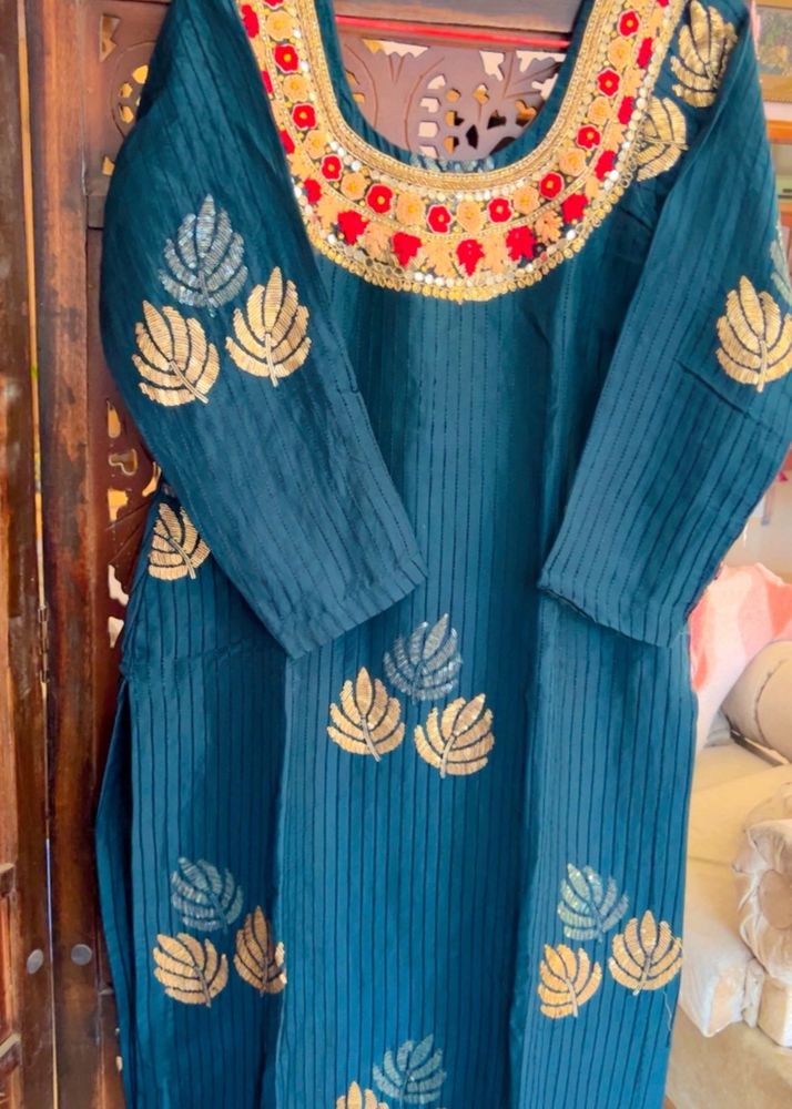Elegant Teal blue  Embroidered Kurta set
