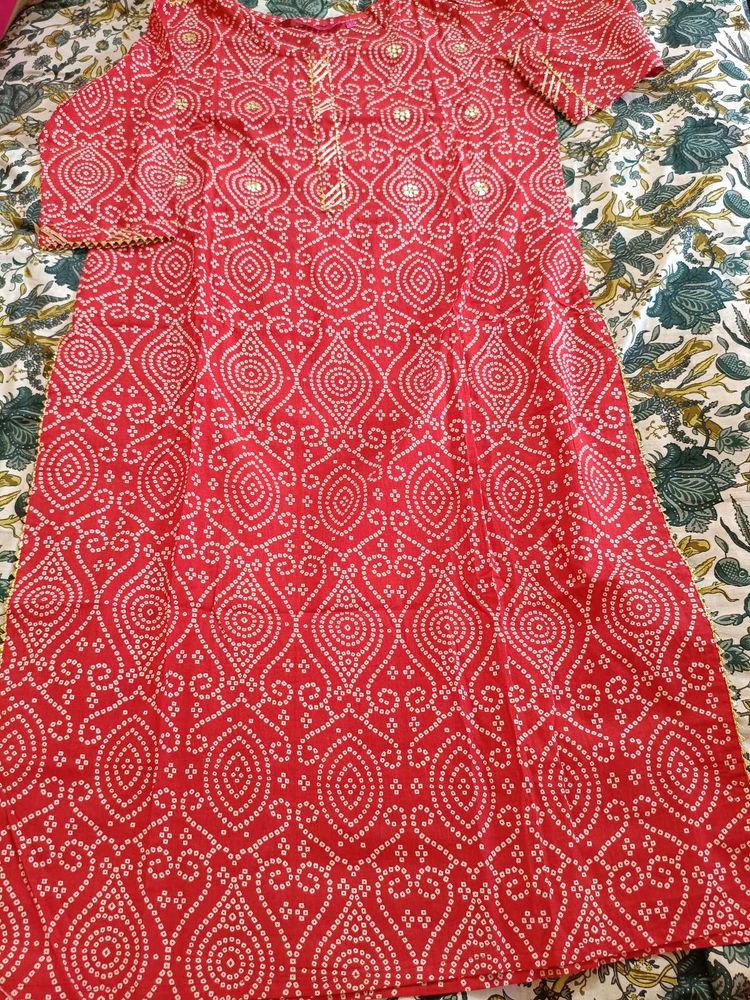 Red Bandhani Print Kurta with Pant