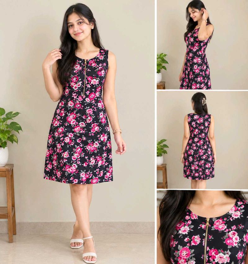 Floral Print Zipper Dress