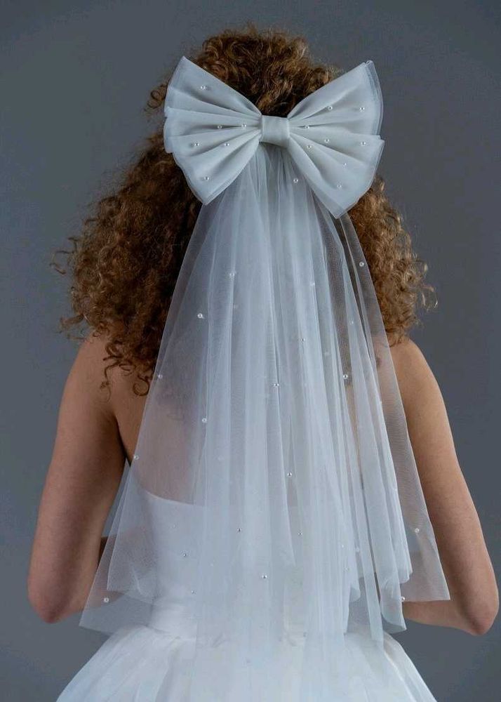 Bow Clip Veil Style White Netted New