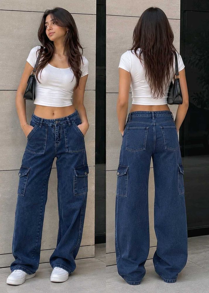 Trendy Wide Leg Cargo Jeans