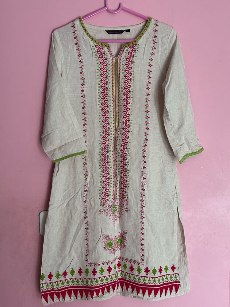 Embroidered Beige Kurta for Women