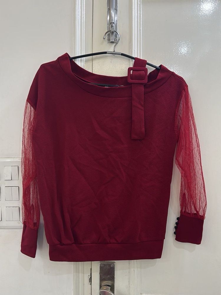 Maroon One-Shoulder Top
