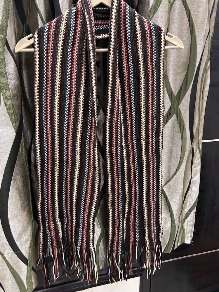 Striped Knitted Scarf with Fringe