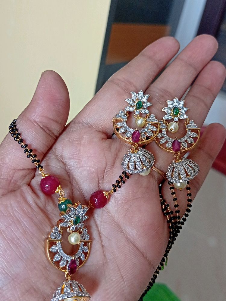 Gj Finish Mangalsutra With Earrings