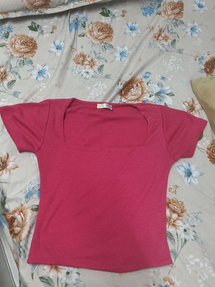 Chic Pink Square Neck Top