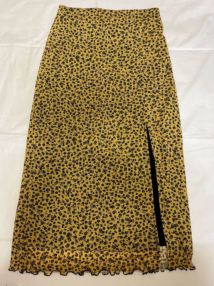 Floral Print Midi Skirt with Slit