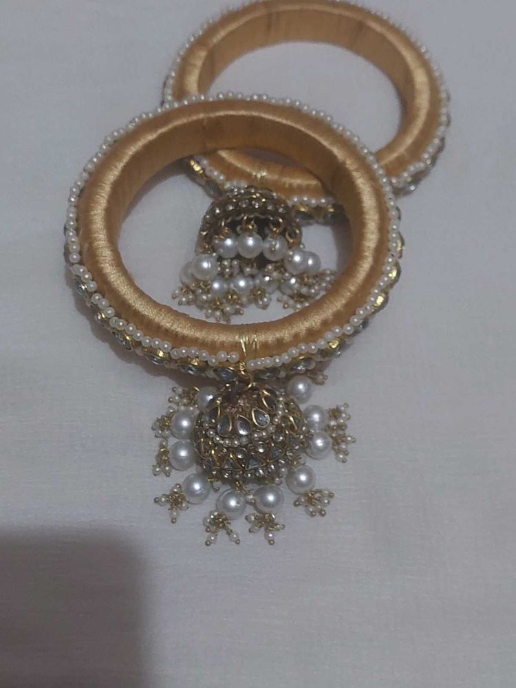 Elegant Gold Bangles with Pearl Charms