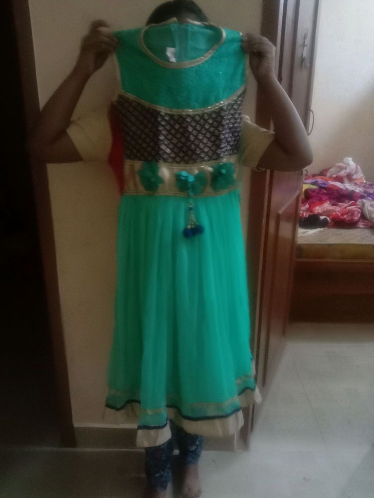 nice peacock green   new dress for 8to 10 years girls