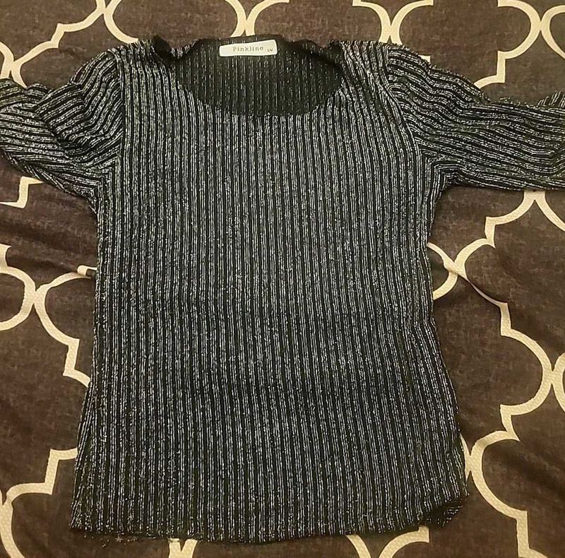 Sparkly Ribbed Long Sleeve Top