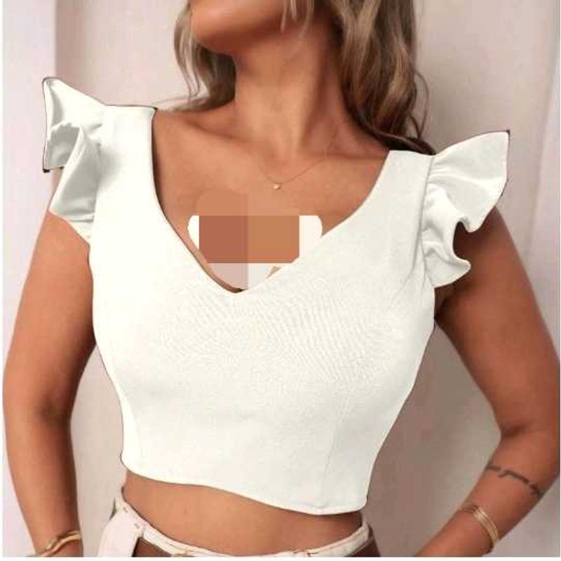 White Ruffle Sleeve Crop Top