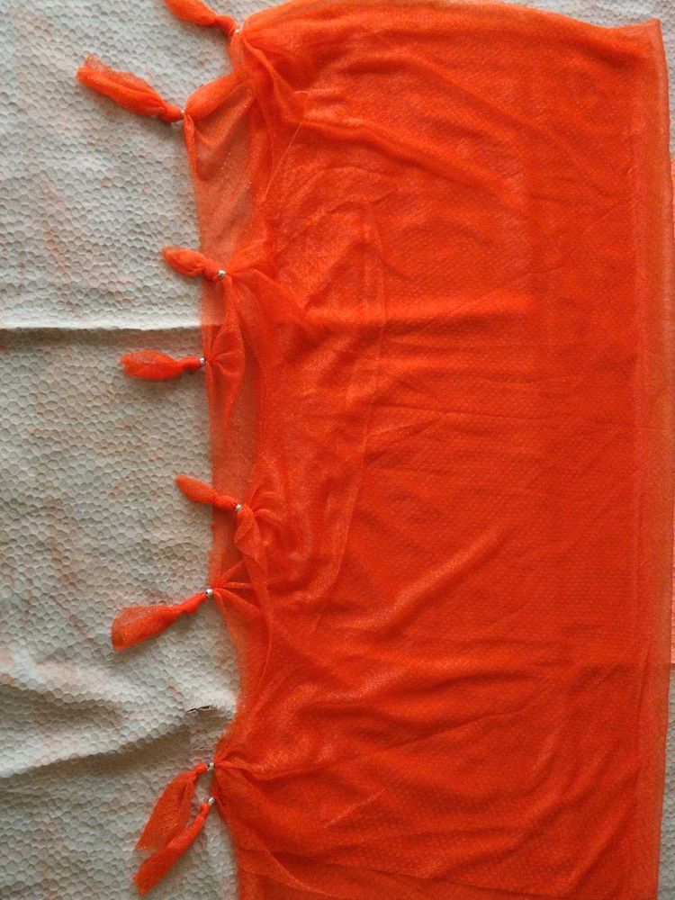 Vibrant Orange Tassel Net Dupatta