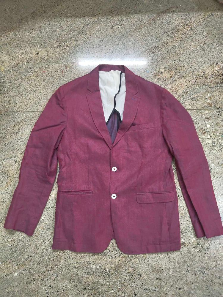 Maroon Cotton-Linen Blend Casual Blazer
