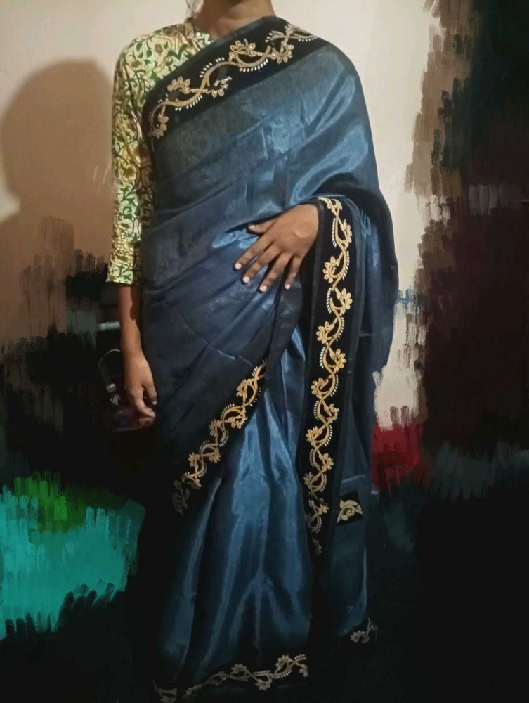 Grey Saree with Embroidered Border