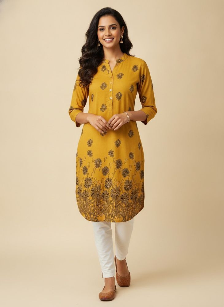 Yellow Floral Print Kurta