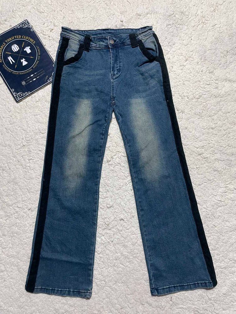 Stylish Blue Jeans with Black Side Stripe